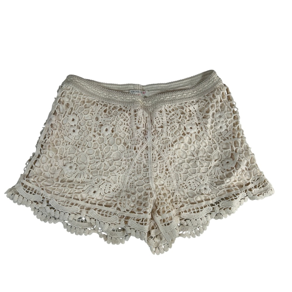 Forever‎ 21 Girls Cream Crochet Floral Lace Shorts High Waisted Size 9/10 NWT